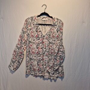 Lucky Brand Womens  Med White Floral Pullover Boho  Cottagecore Coastal Cowgirl